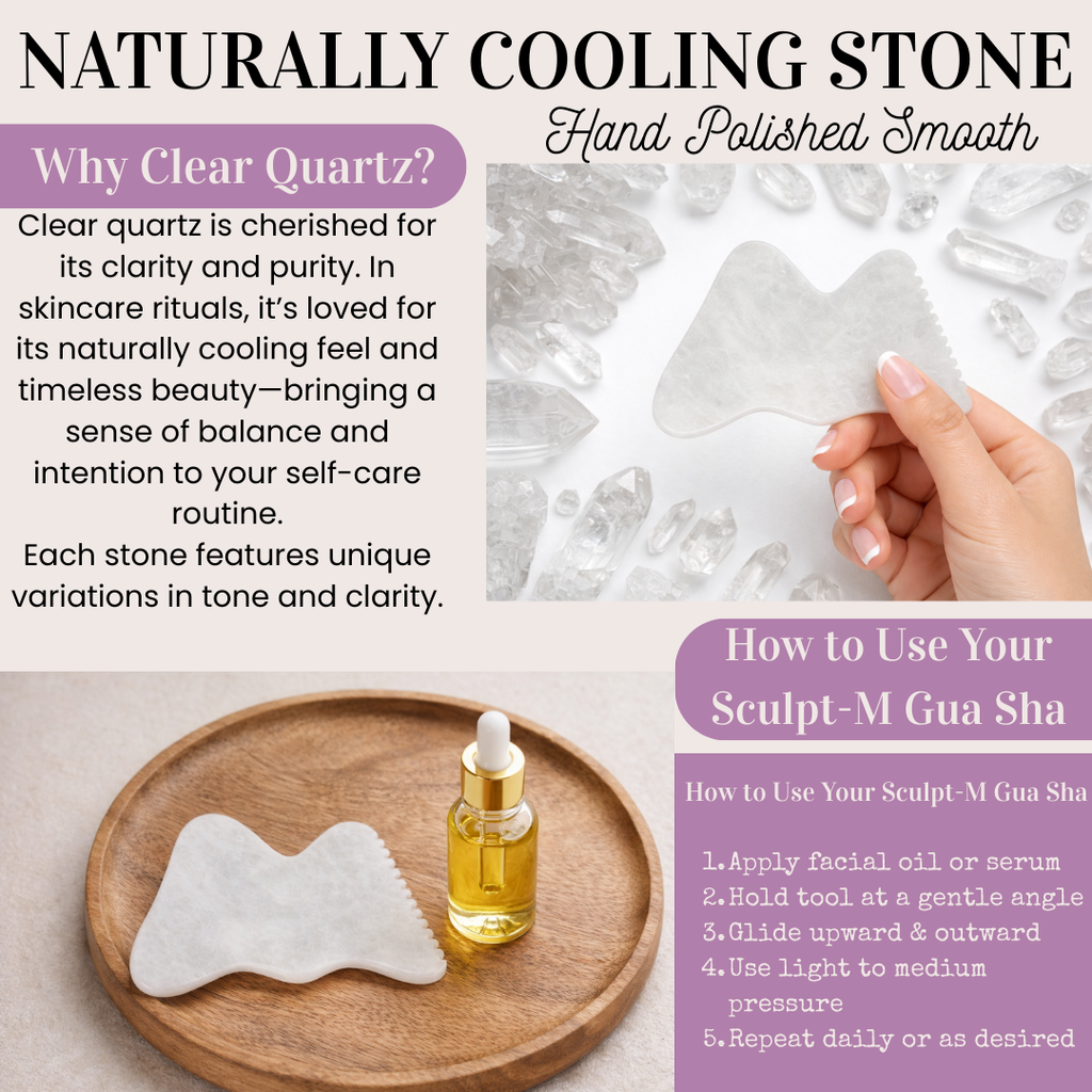 Clear Quartz Sculpt-M Gua Sha – M-Shape Facial Sculpting Tool