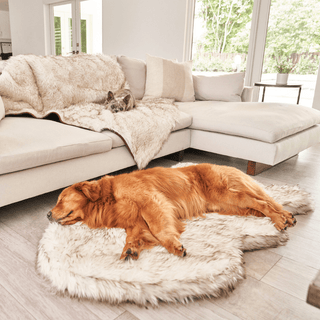 PupRug by Paw.com® Faux Fur Orthopedic Dog Bed – Curve White with Brown Accents