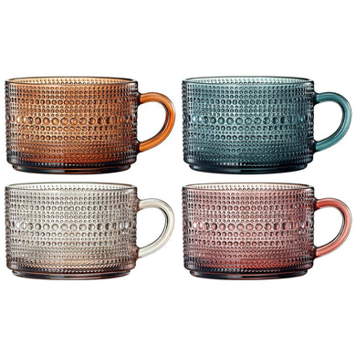 Vintage Hobnail Glass Coffee Mugs Set With Handles | Set of