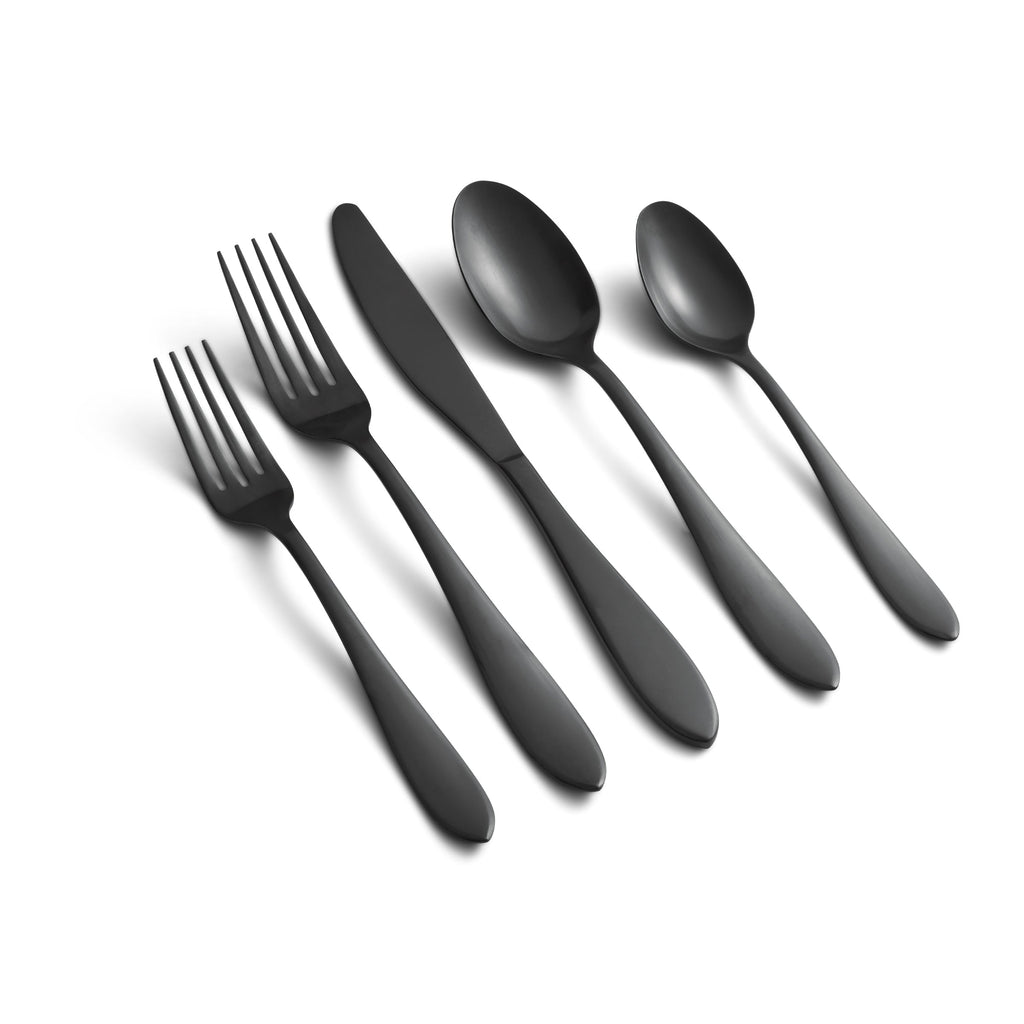 Cambridge Delia Black Satin 20-Piece Flatware Set, 18/0 stainless steel
