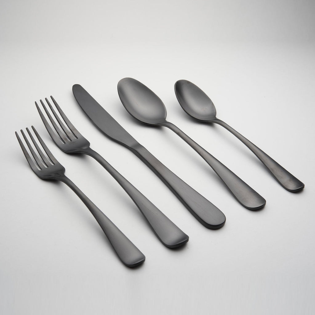 Cambridge Rhiannon Black Satin 20-Piece Flatware Set, 18/0 stainless steel