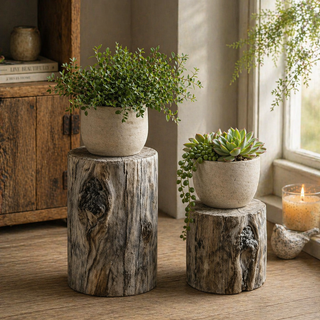 Cement Plant Display Riser with Realistic Wood-Grain Finish