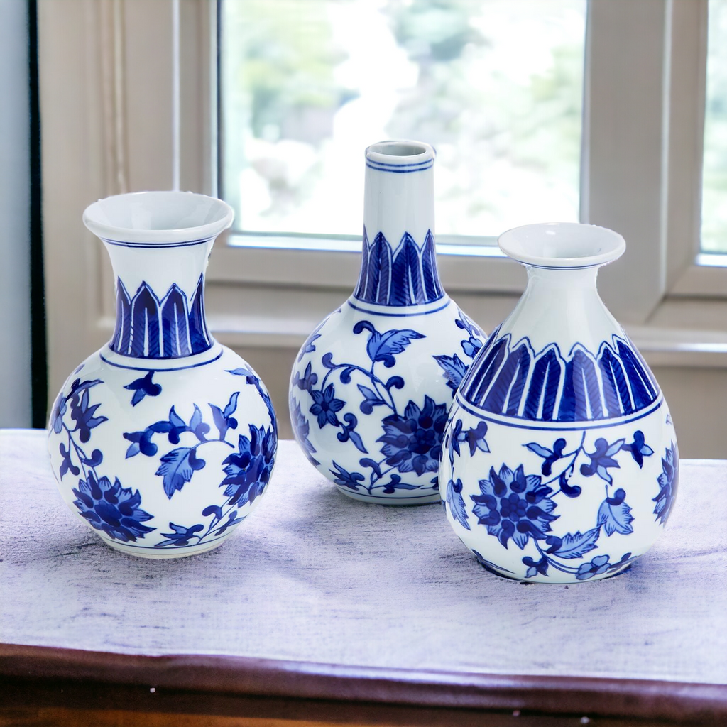 Mediterranean Canton Chinoiserie Porcelain Vases – Hand-Painted