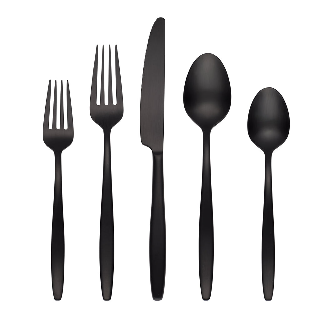 Cambridge Nylah Black Satin 20-Piece Flatware Set, 18/0 stainless steel
