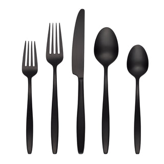 Cambridge Nylah Black Satin 20-Piece Flatware Set, 18/0 stainless steel