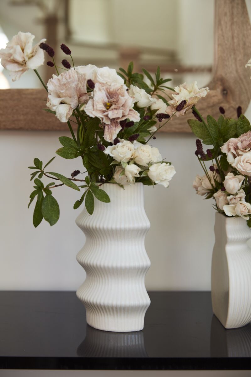 Ruffled Elegance: White Matte Ceramic Bookend Vases