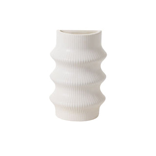 Ruffled Elegance: White Matte Ceramic Bookend Vases