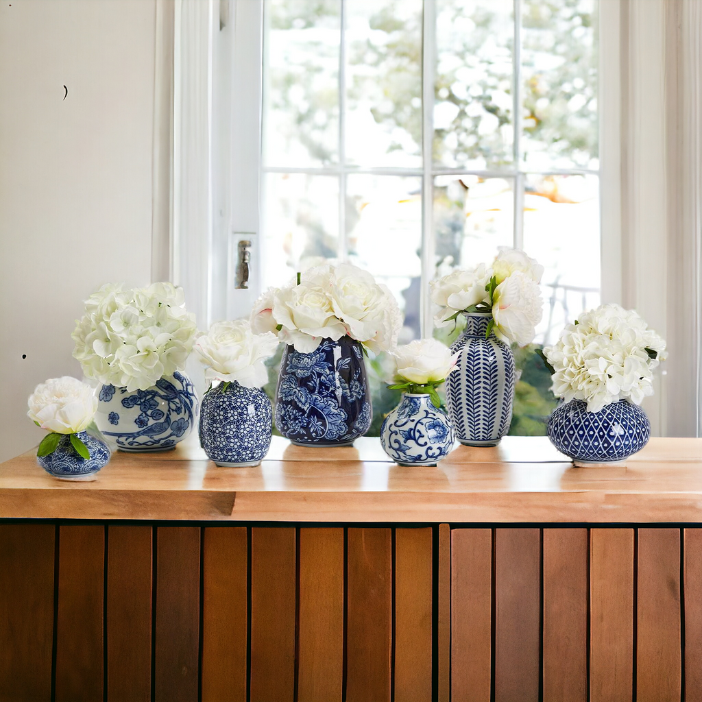 Samira Blue & White Chinoiserie Porcelain Vases – Hand-Painted Collection