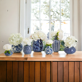 Samira Blue & White Chinoiserie Porcelain Vases – Hand-Painted Collection