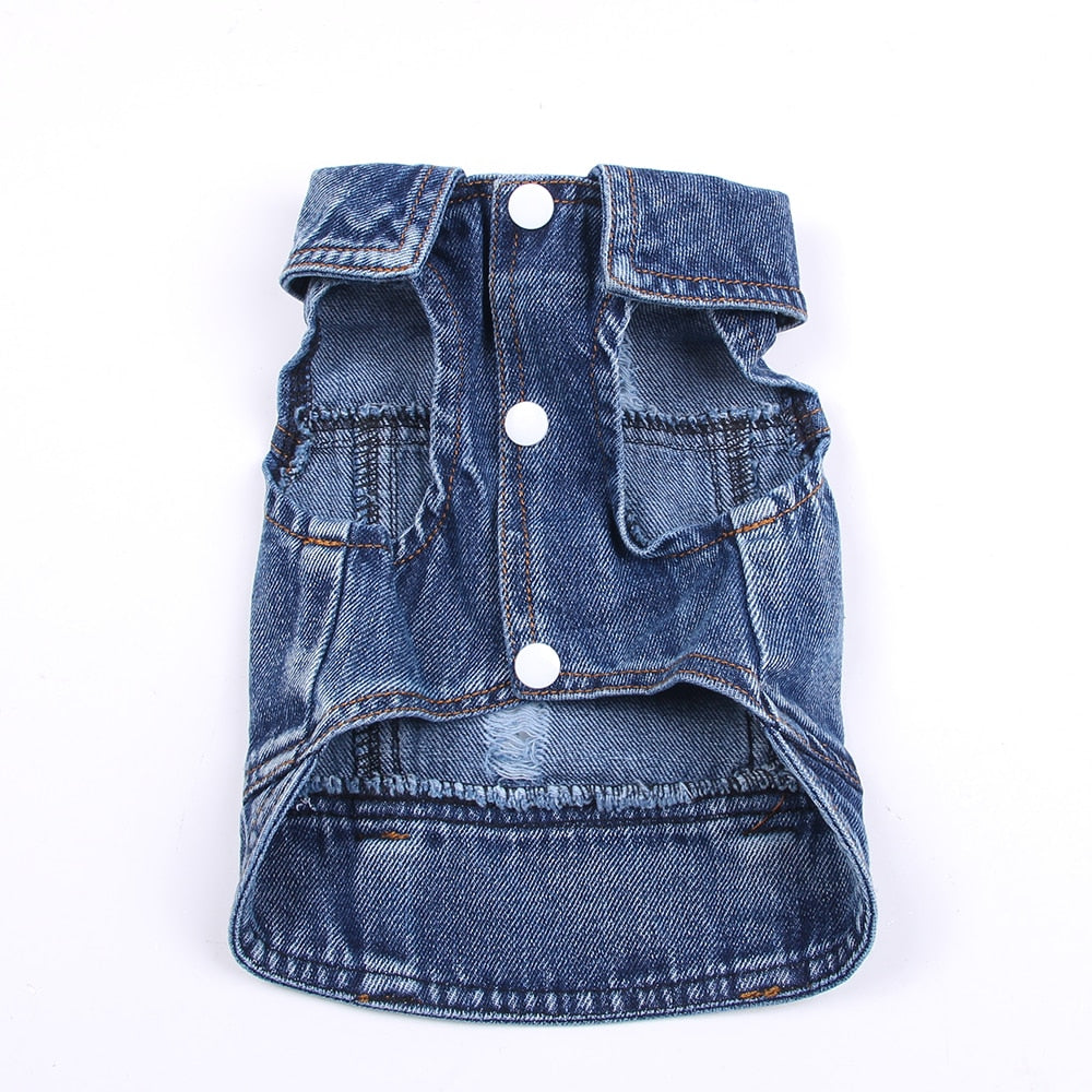 Pet Dog Cat Blue Denim Jeans Jacket Coat Vest