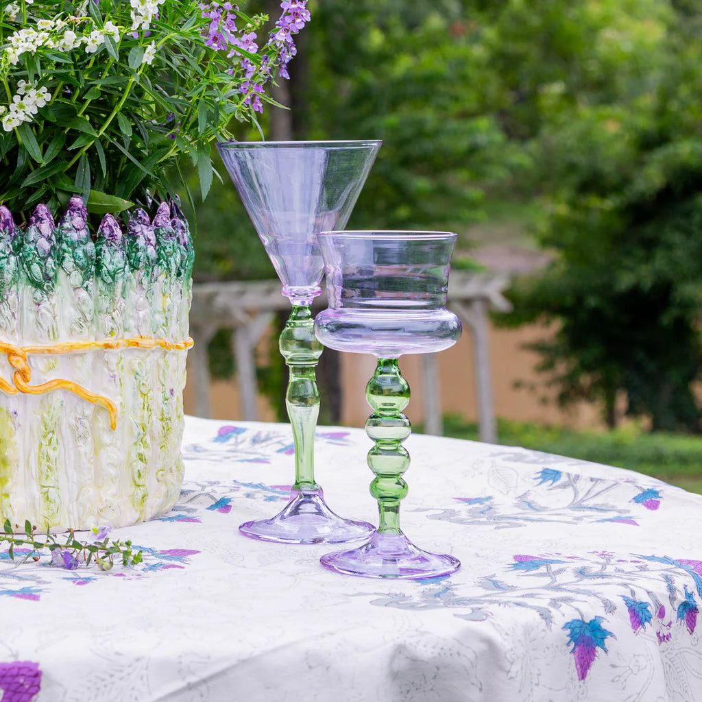 Palazzo Square Wine Glass, Turquoise & Green/Lavender & Green, Set of 4
