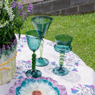 Palazzo Round Wine Glass, Turquoise & Green/Lavender & Green, Set of 4
