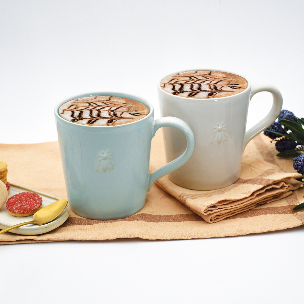 Bee Ceramic Coffee Mug Set – Ecru (Set of 2)