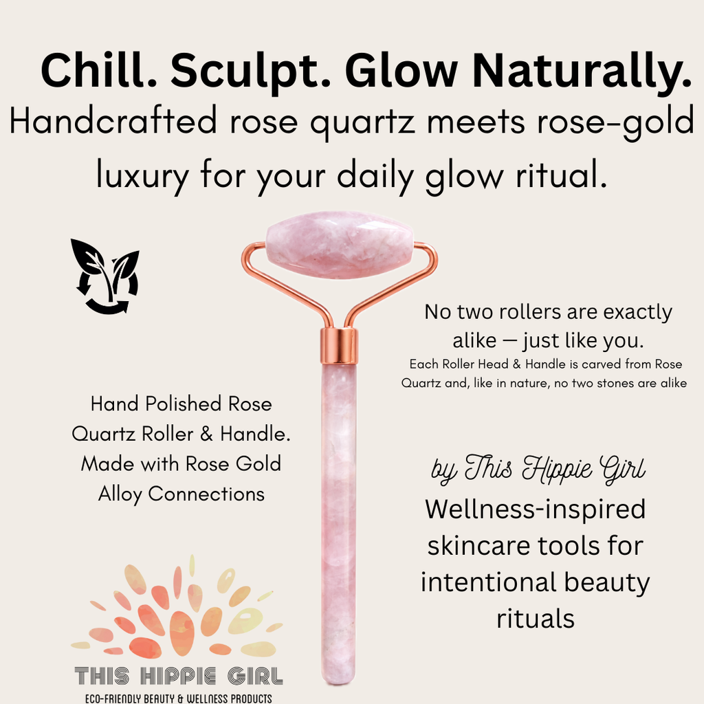Rose Quartz Facial Roller – Cooling & Depuffing Massage Tool in Rose Gold
