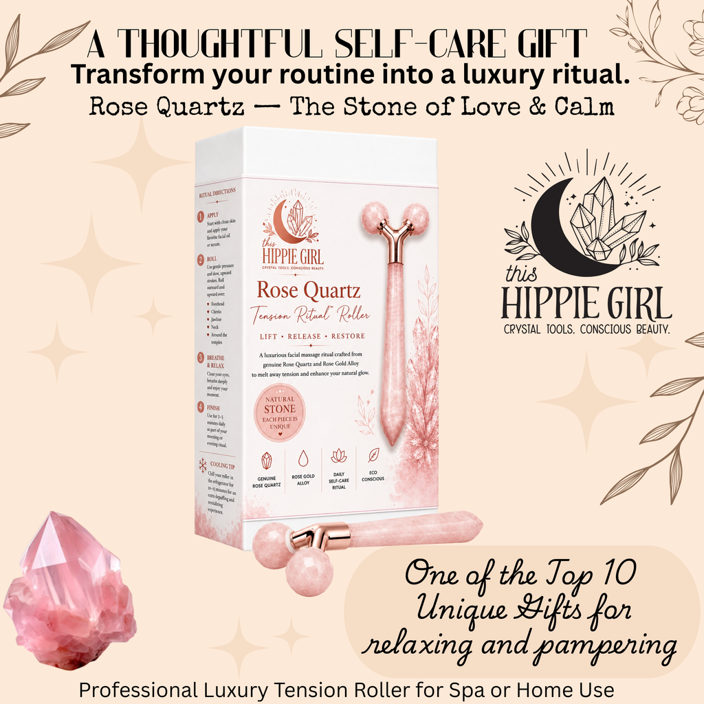 Rose Quartz Tension Ritual™ Roller – 3D Faceted Crystal Face & Neck Massager