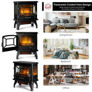 Freestanding Electric Fireplace Heater with 3-Sided Dancing Flame Effect – Black