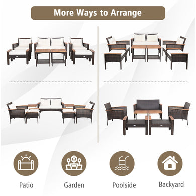7-Piece Mixed Brown PE Rattan Patio Conversation Set with Cushions