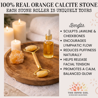 Orange Calcite Facial Roller – Natural Stone Roller with Bamboo Handle
