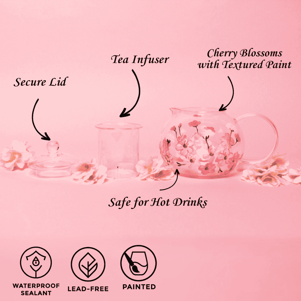 Hand-Painted Cherry Blossom Glass Teapot