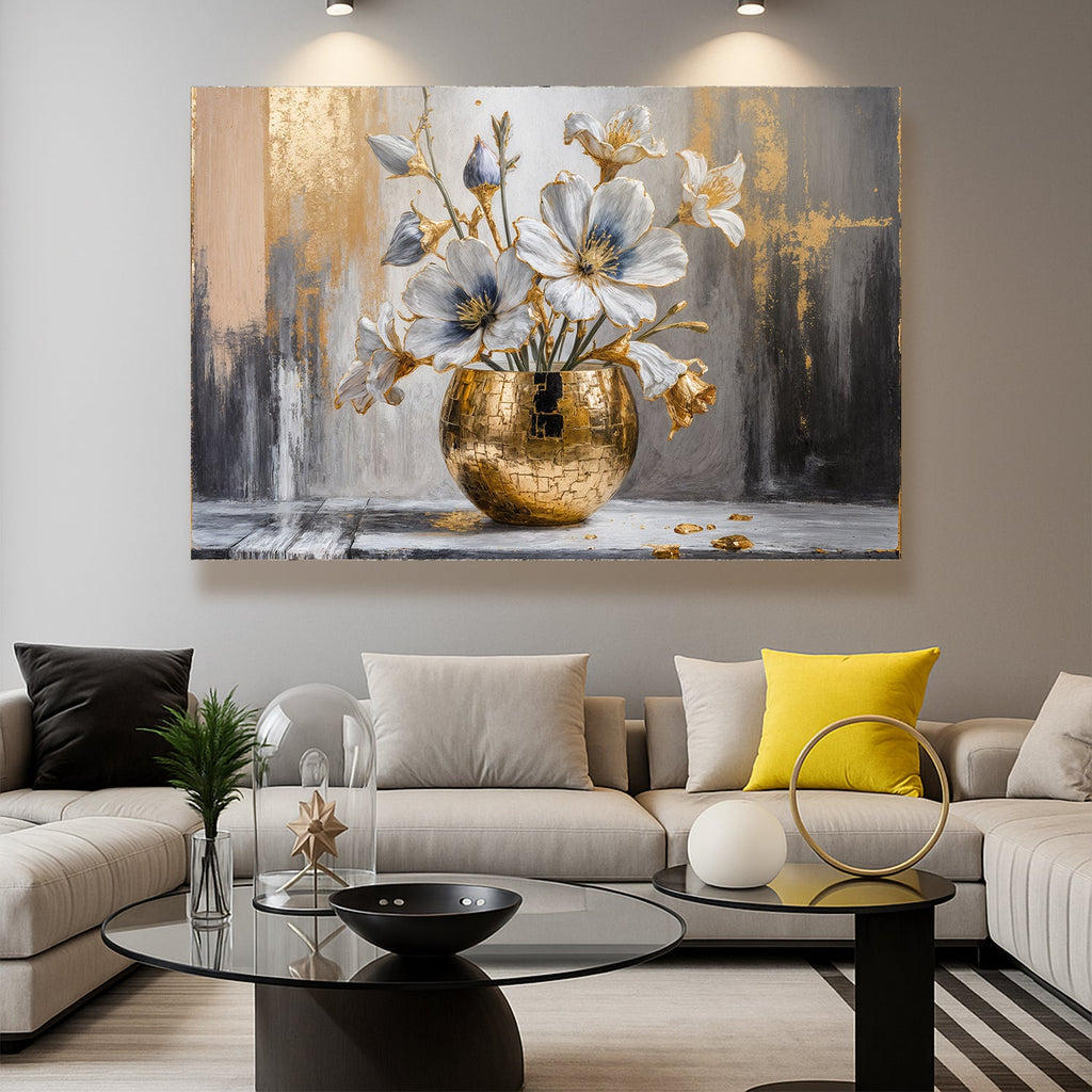 Magnolia Bloom in Gold Abstract Wall Art