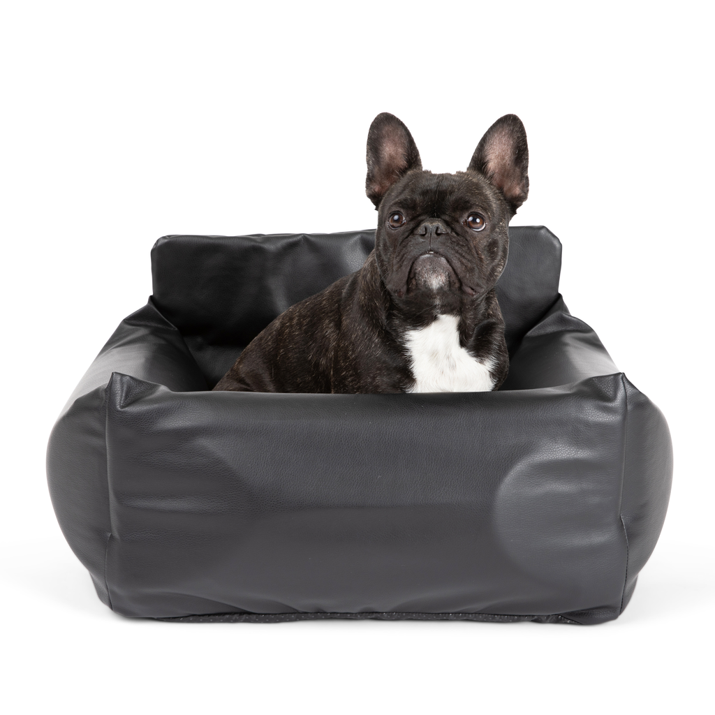 PupProtector™ Cool-to-Touch Vegan Leather Memory Foam Dog Car Bed – Black