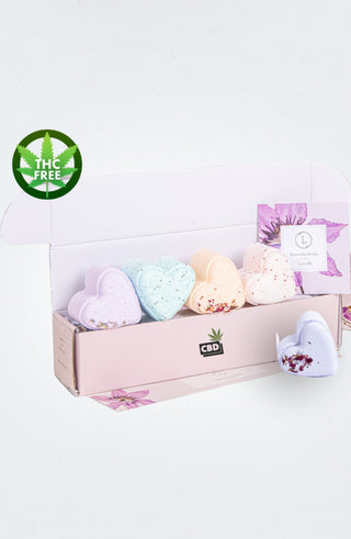 CBD Shower Steamers Gift Box – 5 Heart-Shaped THC-Free Shower Fizzies with CBD