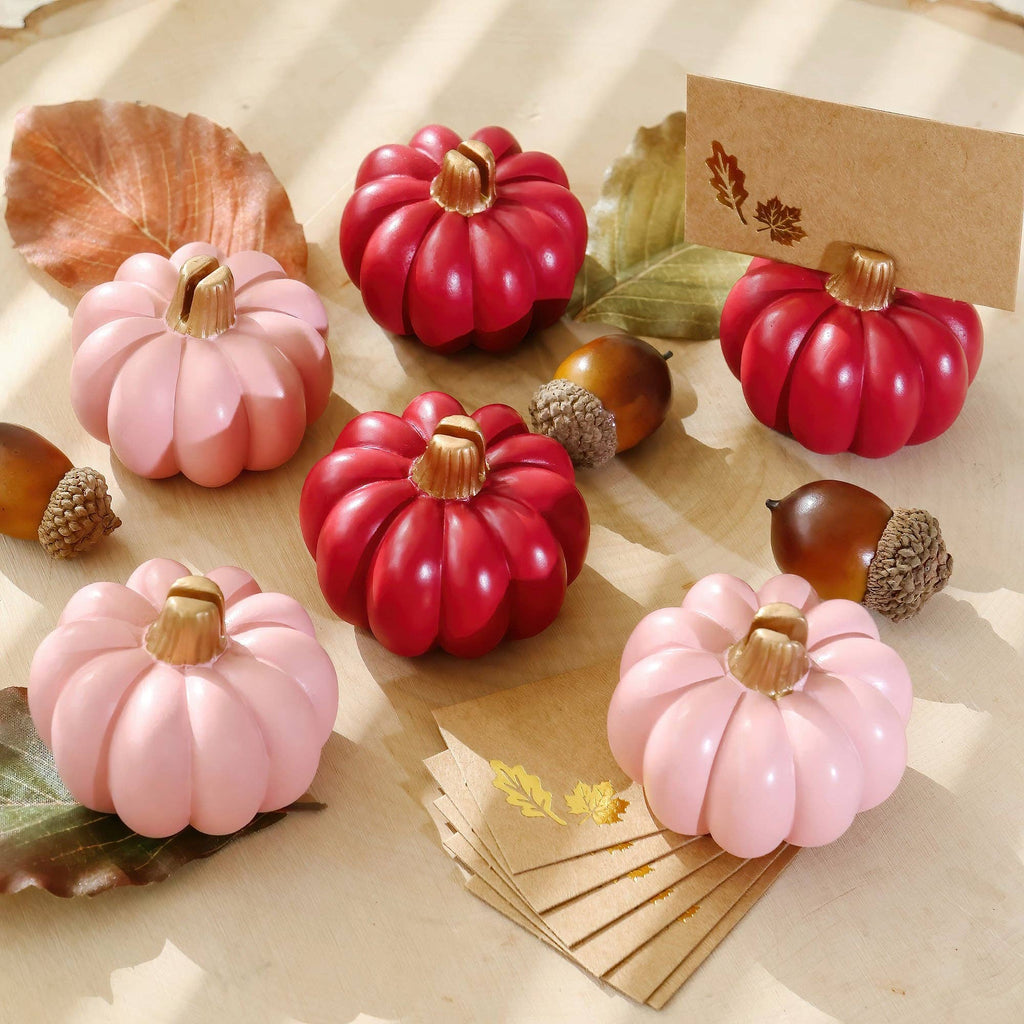 Burgundy & Blush Pink Pumpkin Place Card Holders – Set of 6