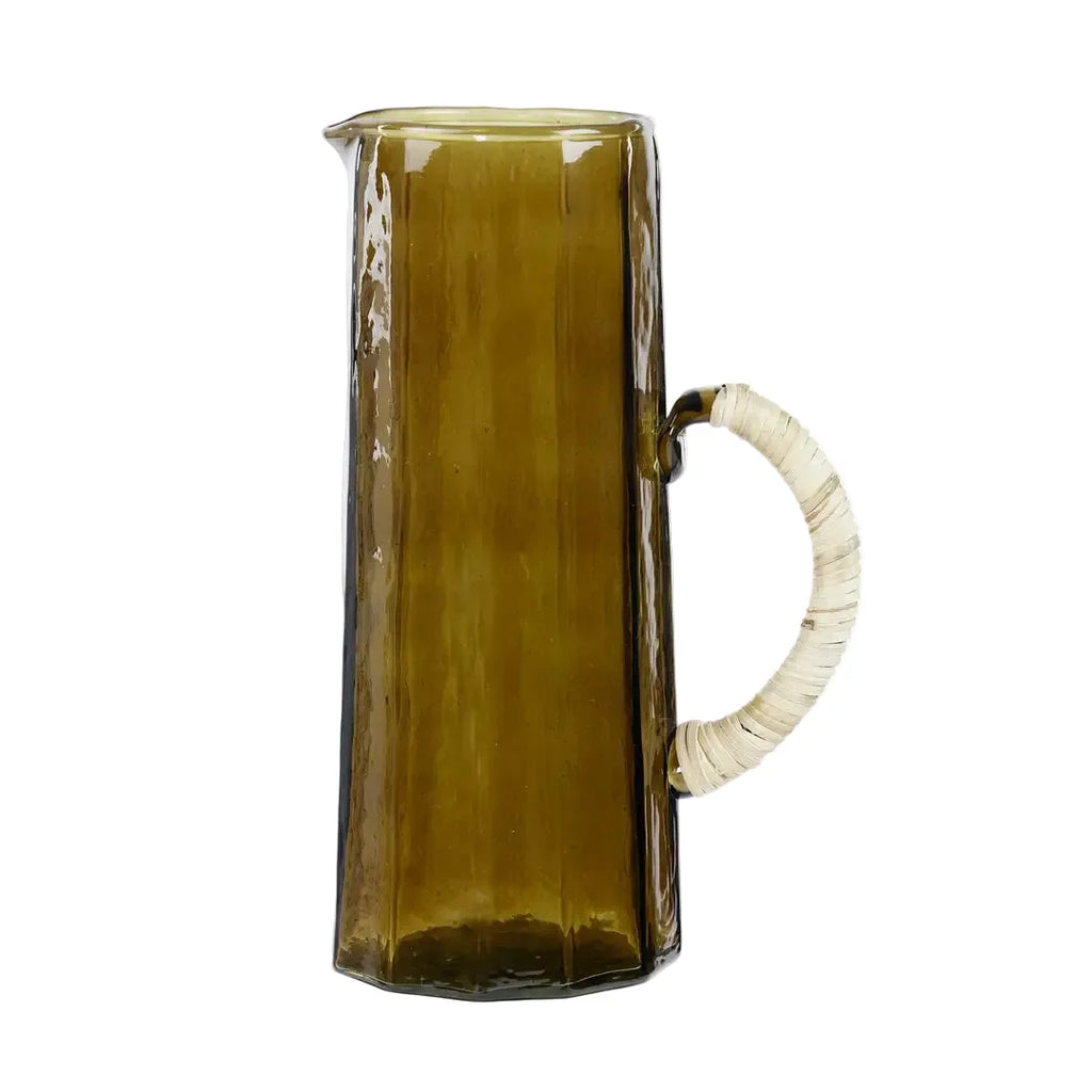 Brown Handblown Hammered Glass Water Pitcher