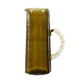 Brown Handblown Hammered Glass Water Pitcher