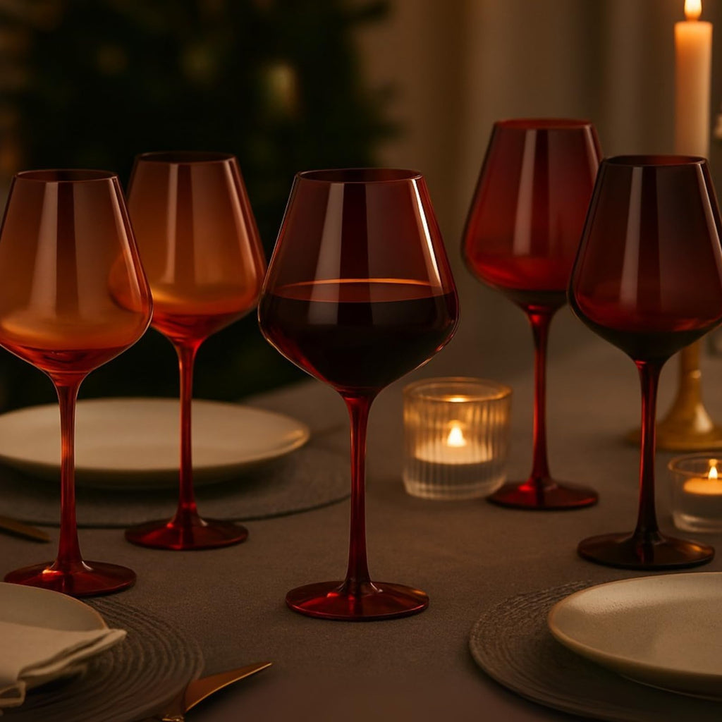 Red Rocks Gradient Colored Wine Glass Set of 5 – Elegant 20oz Glassware for Home Bar