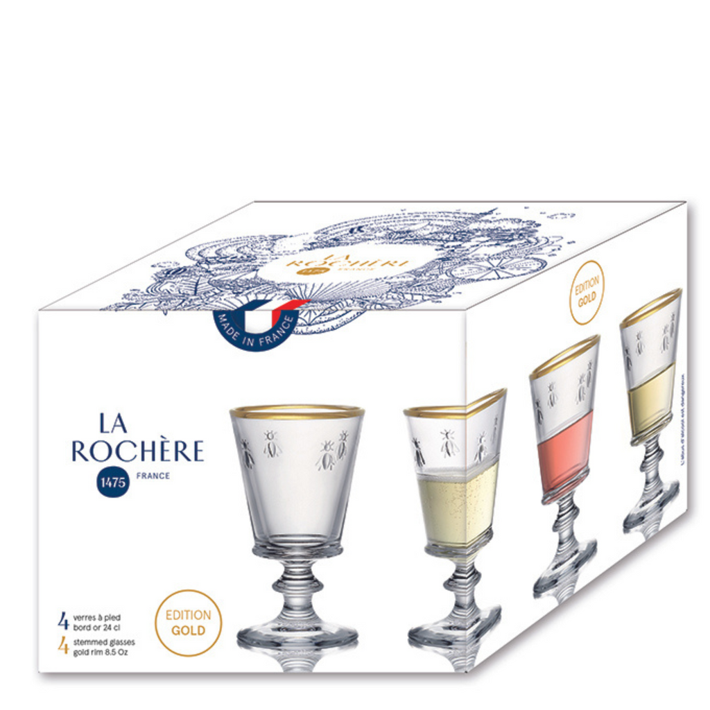 Gold Rim Bee Wine Glass Set (Set of 4)