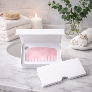 Crown Chakra Rose Quartz Comb – Crystal Scalp Massage & Wide Tooth Hair Comb