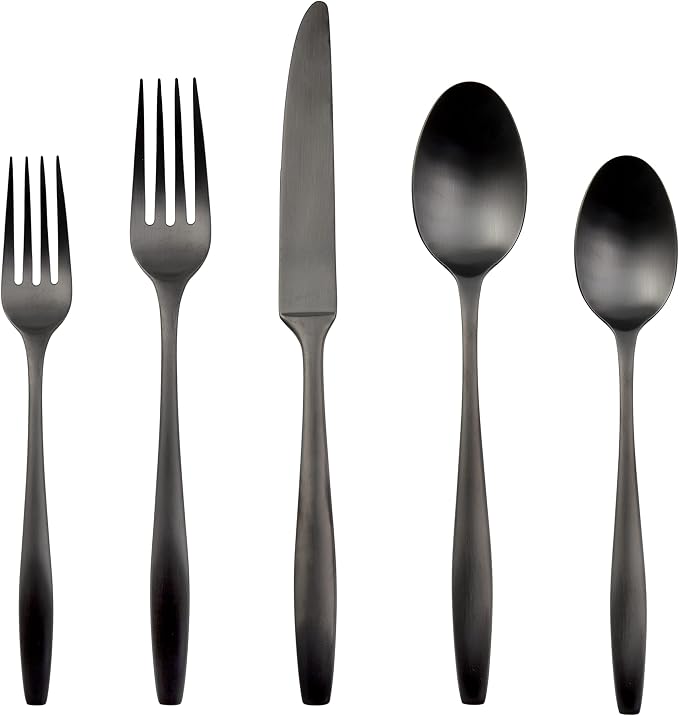 Cambridge Katerina Black Satin 20-Piece Flatware Set, 18/10 stainless steel