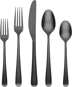 Cambridge Rafael Black Satin 20-Piece Flatware Set, 18/0 stainless steel