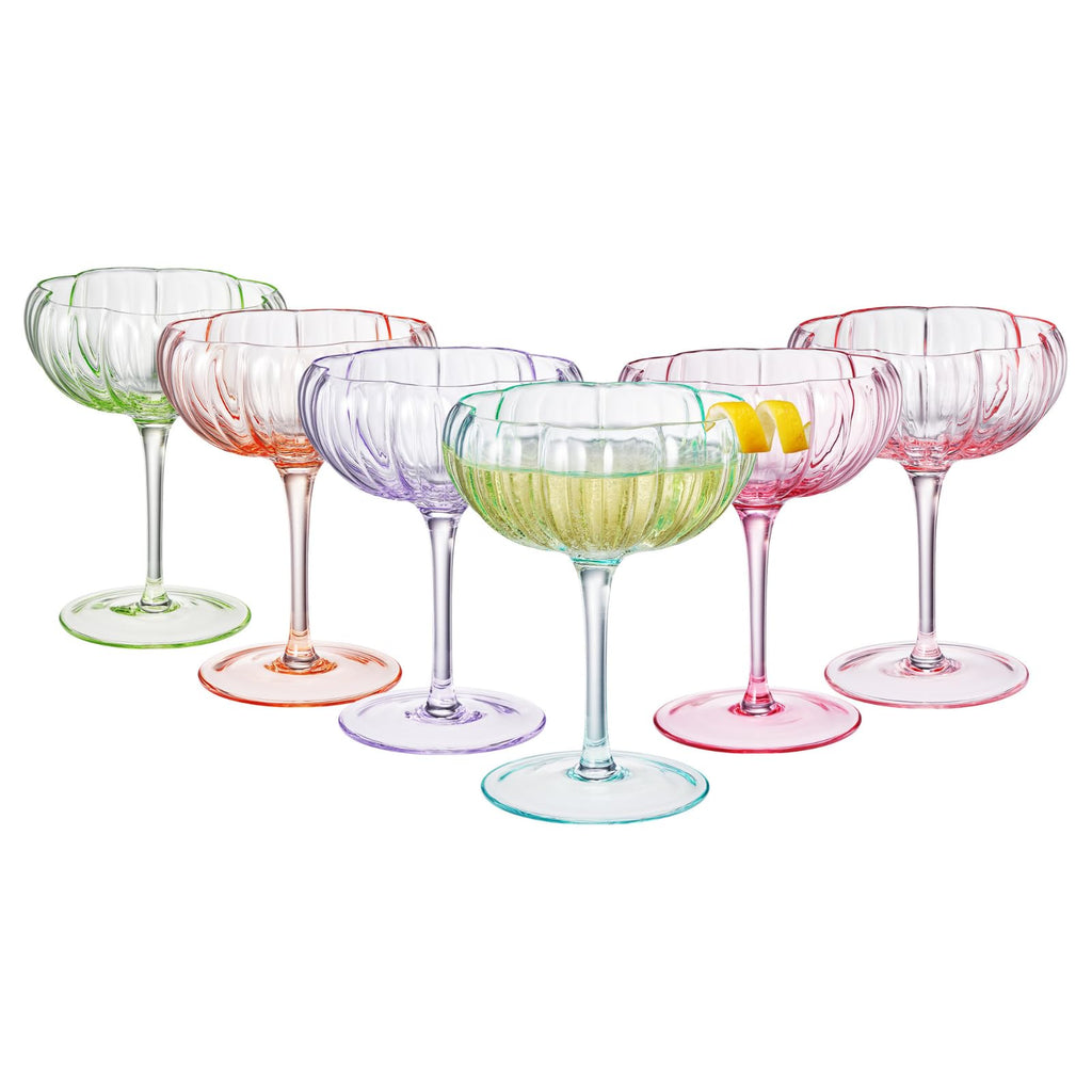 Flower Coupe Cocktail Glasses Set of 4 – Bright Multicolor Barware for Parties & Gifts