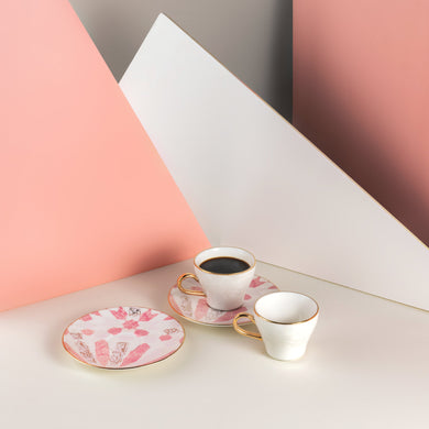 Amal Turkish Coffee & Espresso Cup Set (12-Pc) – Pink & Gold Luxury Bone China
