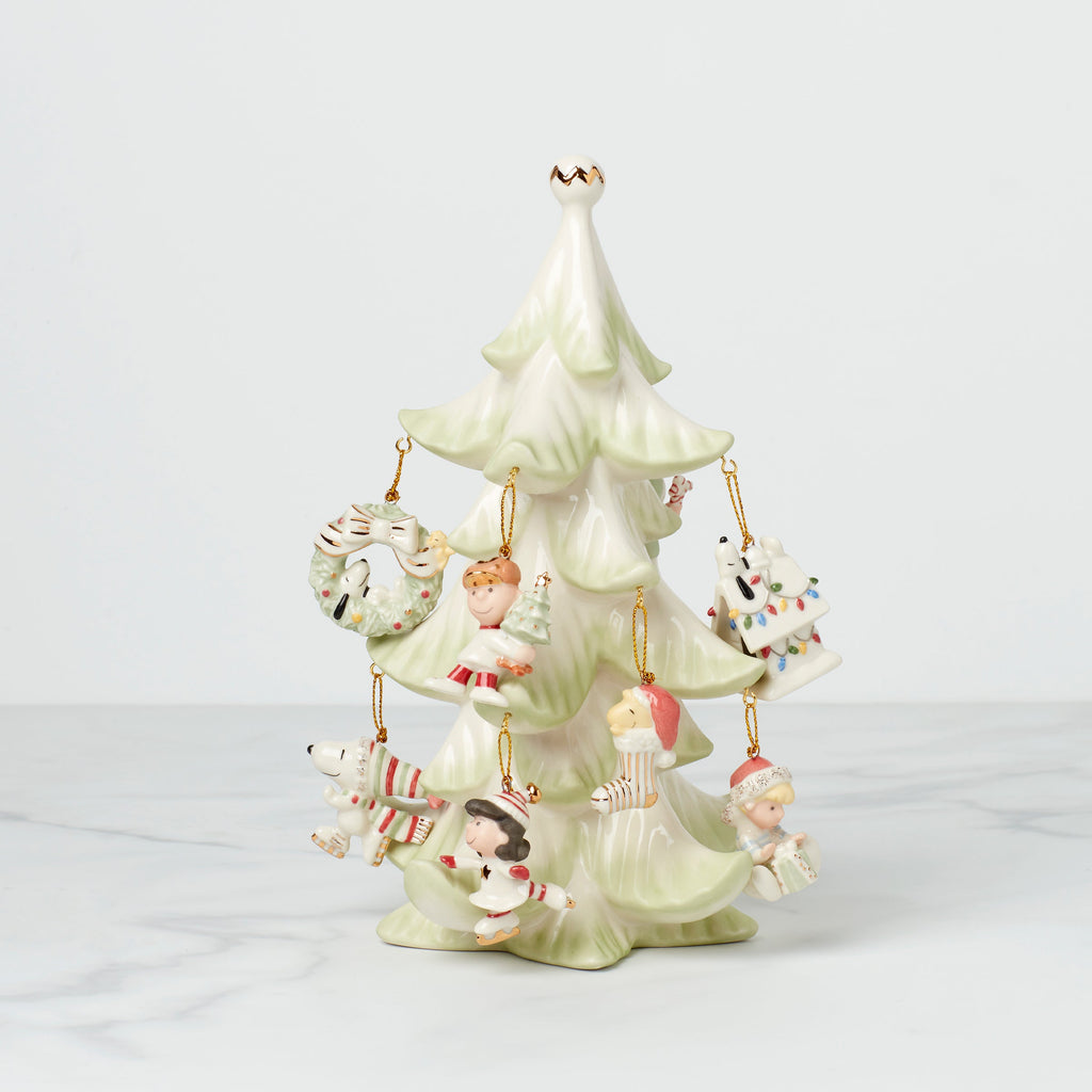 Lenox Snoopy & Friends Christmas 11-Piece Mini Ornament & Tree Set, porcelain