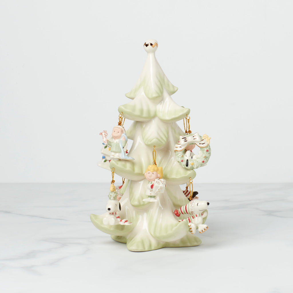Lenox Snoopy & Friends Christmas 11-Piece Mini Ornament & Tree Set, porcelain (view 2)