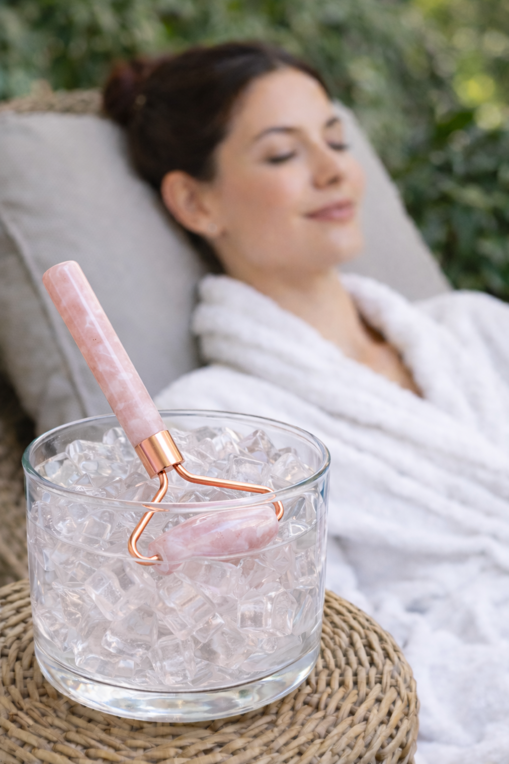Rose Quartz Facial Roller – Cooling & Depuffing Massage Tool in Rose Gold