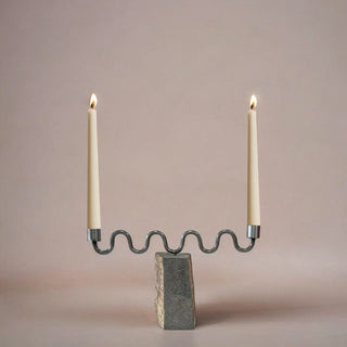 Aria River Rock & Iron Taper Candle Holder