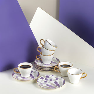 Amal Cappuccino Cup Set (12-Pc) – Purple & Gold Luxury Bone China
