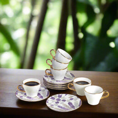Amal Turkish Coffee & Espresso Cup Set (12-Pc) – Purple & Gold Luxury Bone China