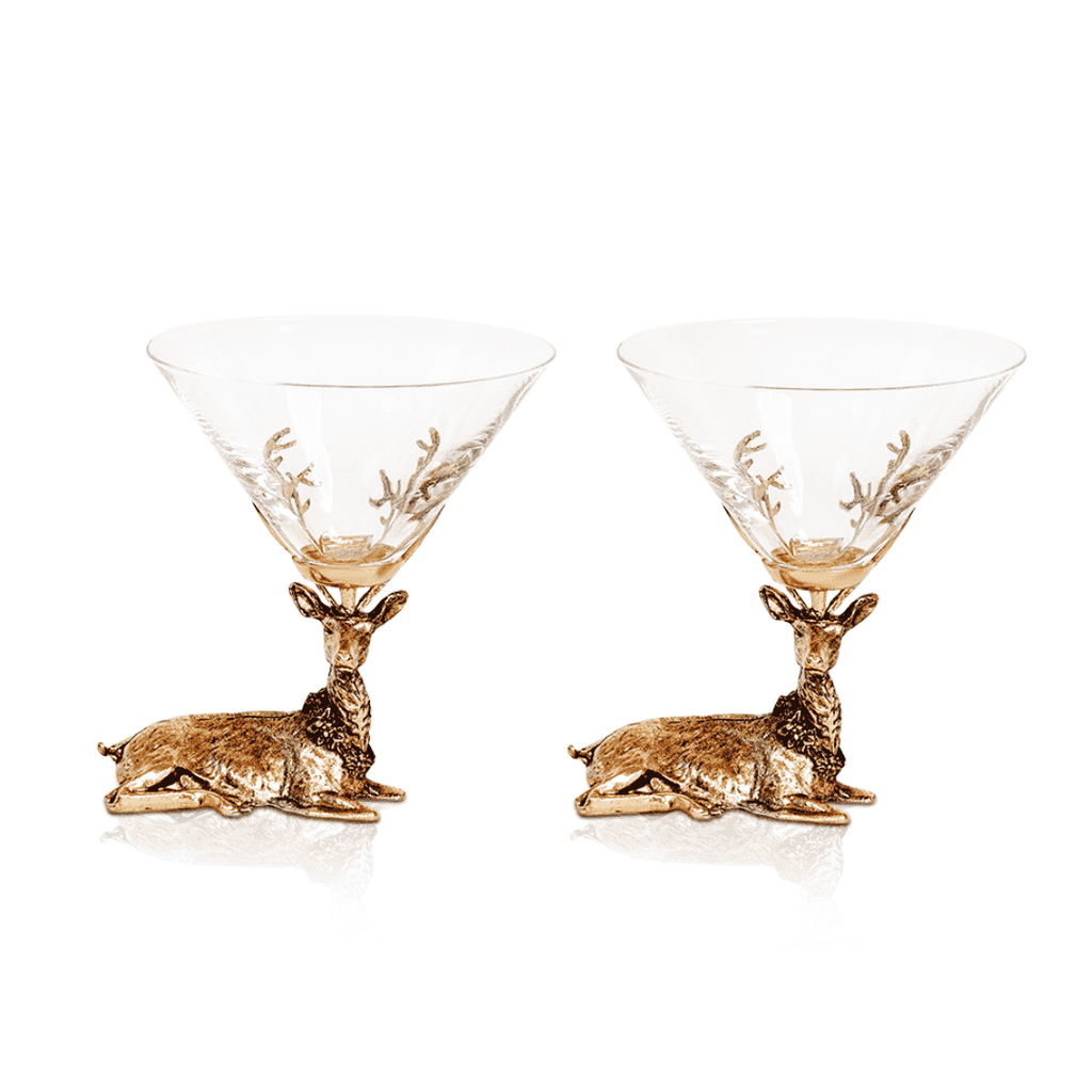 Gold Stag Martini Glasses with Sculpted Antler Bases – Set of 2