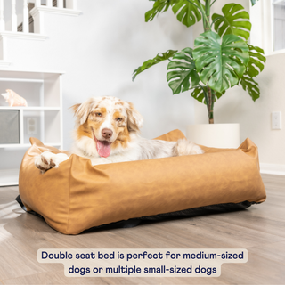 PupProtector™ Vegan Leather Memory Foam Dog Car Bed – Camel