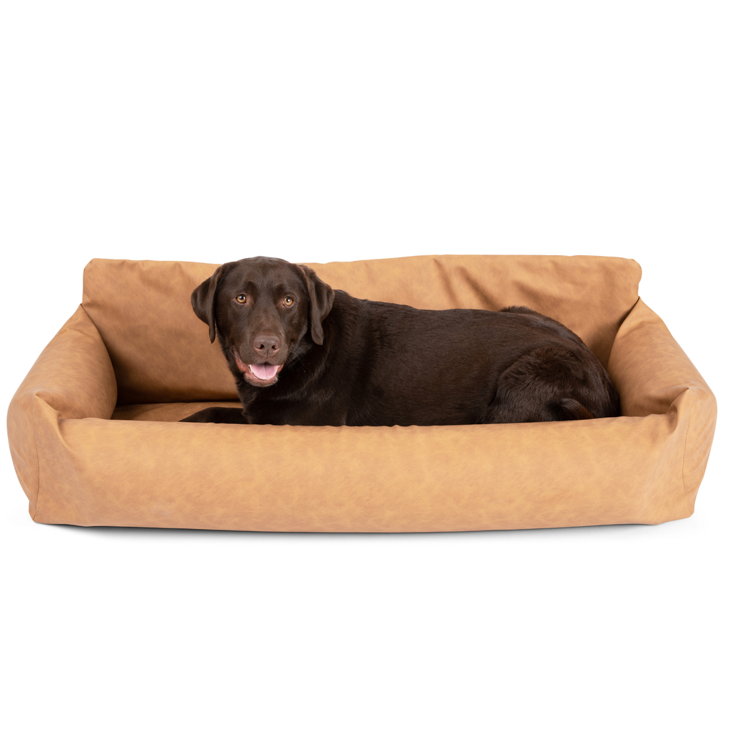 PupProtector™ Vegan Leather Memory Foam Dog Car Bed – Camel