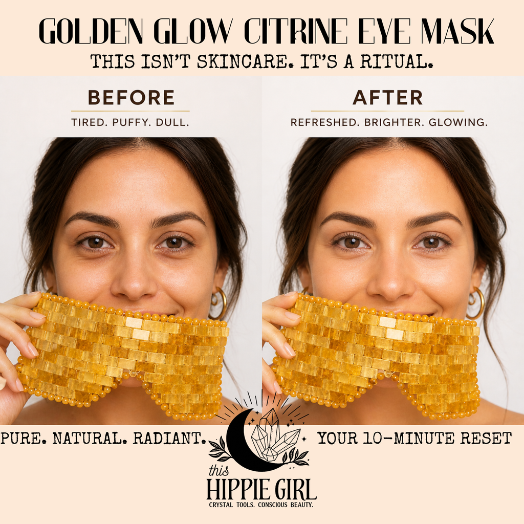 Golden Glow Citrine Eye Mask – Genuine Crystal Cooling Spa Ritual