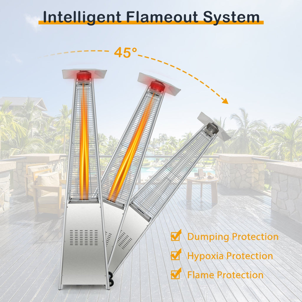 42,000 BTU Pyramid Propane Patio Heater with Glass Flame Tube and Wheels