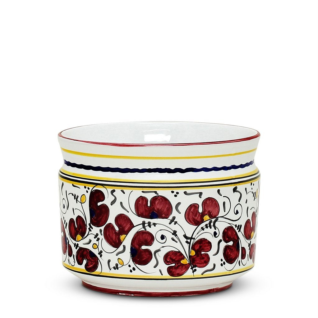 ORVIETO RED ROOSTER: Cylindrical Cover Pot - Cachepot Planter (Small)