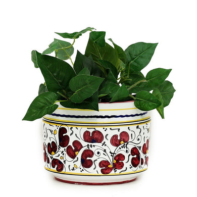 ORVIETO RED ROOSTER: Cylindrical Cover Pot - Cachepot Planter (Small)