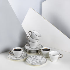 Amal Turkish Coffee & Espresso Cup Set (12-Pc) – Grey & Silver Luxury Bone China